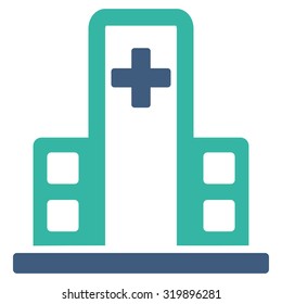Hospital Building vector icon. Style is bicolor flat symbol, cobalt and cyan colors, rounded angles, white background.