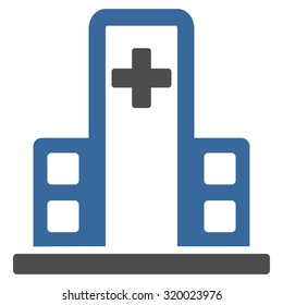Hospital Building vector icon. Style is bicolor flat symbol, cobalt and gray colors, rounded angles, white background.