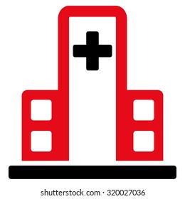 Hospital Building vector icon. Style is bicolor flat symbol, intensive red and black colors, rounded angles, white background.