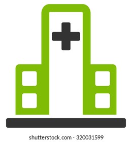 Hospital Building vector icon. Style is bicolor flat symbol, eco green and gray colors, rounded angles, white background.