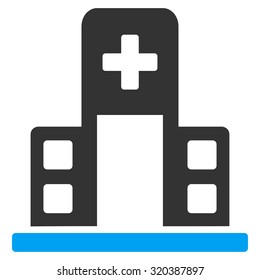 Hospital Building vector icon. Style is bicolor flat symbol, blue and gray colors, rounded angles, white background.
