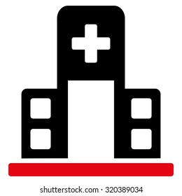 Hospital Building vector icon. Style is bicolor flat symbol, intensive red and black colors, rounded angles, white background.