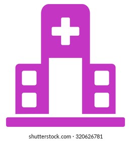 Hospital Building vector icon. Style is flat symbol, violet color, rounded angles, white background.