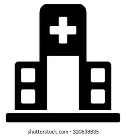 Hospital Building vector icon. Style is flat symbol, black color, rounded angles, white background.