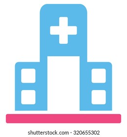 Hospital Building vector icon. Style is bicolor flat symbol, pink and blue colors, rounded angles, white background.