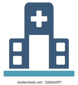 Hospital Building vector icon. Style is bicolor flat symbol, cyan and blue colors, rounded angles, white background.