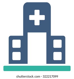 Hospital Building vector icon. Style is bicolor flat symbol, cobalt and cyan colors, rounded angles, white background.