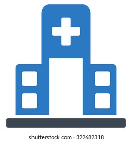Hospital Building vector icon. Style is bicolor flat symbol, smooth blue colors, rounded angles, white background.