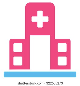 Hospital Building vector icon. Style is bicolor flat symbol, pink and blue colors, rounded angles, white background.