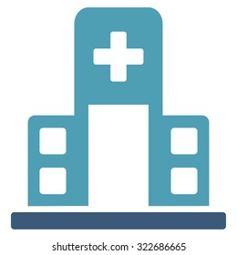 Hospital Building vector icon. Style is bicolor flat symbol, cyan and blue colors, rounded angles, white background.
