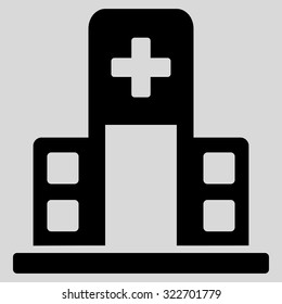 Hospital Building vector icon. Style is flat symbol, black color, rounded angles, light gray background.