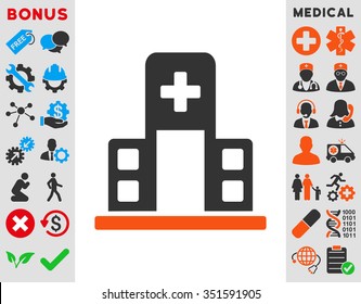 Hospital Building vector icon. Style is bicolor flat symbol, orange and gray colors, rounded angles, white background.
