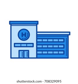 Hospital building vector line icon isolated on white background. Hospital building line icon for infographic, website or app. Blue icon designed on a grid system.
