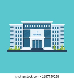 Hospital building vector, medical icon. Urgency and emergency services vector illustration in flat style with soft blue color