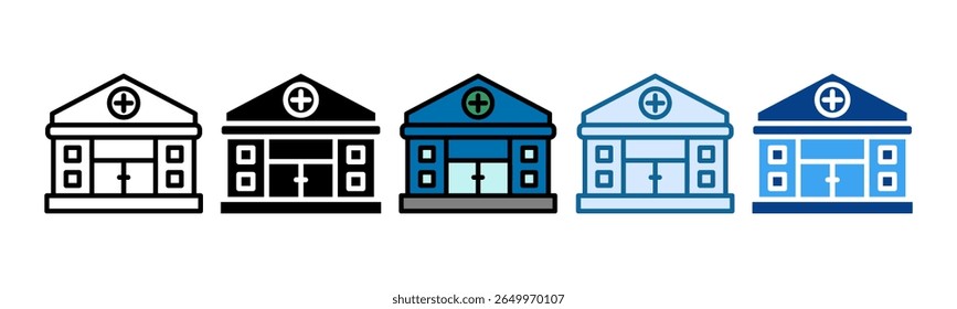  Edificios de hospital Conjunto de iconos Colección de estilo múltiple