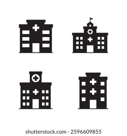 hospital buildings silhouette vector art 