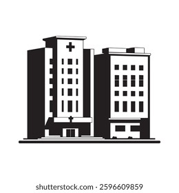 hospital buildings silhouette vector art 