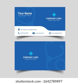 Hospital business card template for administrative staff and health professionals in blue color