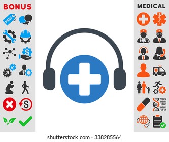 Hospital Call Service vector icon with bonus. Style is bicolor flat symbol, smooth blue colors, rounded angles, white background.