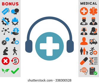 Hospital Call Service vector icon with bonus. Style is bicolor flat symbol, cyan and blue colors, rounded angles, white background.