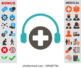 Hospital Call Service vector icon with bonus. Style is bicolor flat symbol, grey and cyan colors, rounded angles, white background.