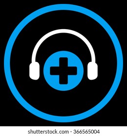 Hospital Call Service vector icon. Style is bicolor flat circled symbol, blue and white colors, rounded angles, black background.