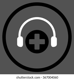 Hospital Call Service vector icon. Style is bicolor flat circled symbol, black and white colors, rounded angles, gray background.