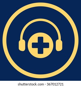 Hospital Call Service vector icon. Style is flat circled symbol, yellow color, rounded angles, blue background.
