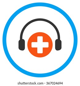 Hospital Call Service vector icon. Style is flat circled symbol, orange and blue colors, rounded angles, white background.