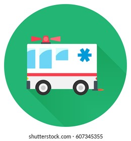 Hospital car long shadow flat design icon. Vector illustration.