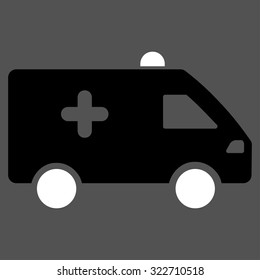 Hospital Car vector icon. Style is bicolor flat symbol, black and white colors, rounded angles, gray background.