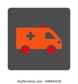 Hospital Car vector icon. Style is flat rounded square gray button with red symbol, white background.