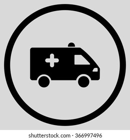 Hospital Car vector icon. Style is flat circled symbol, black color, rounded angles, light gray background.
