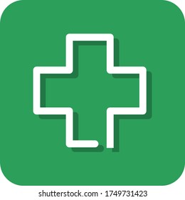 Hospital or clinic. Pharmacy. Medical center sign. Paramedic. Green background white vector. Flat minimalist design. Service brand product logo display board banner. App icon.