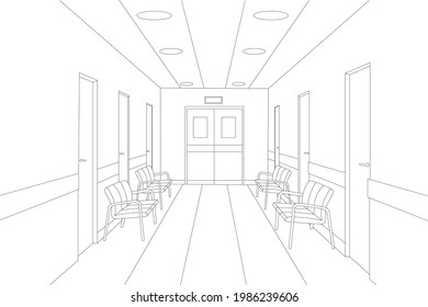 Hospital, Clinic Waiting Room Corridor Sketch Interior 