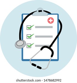 Hospital Clip Board Check List With Stethoscope Of Doctor