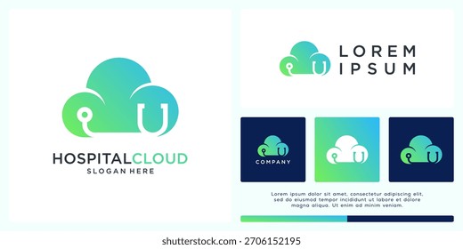 Projeto do logotipo da nuvem do hospital com estetoscópio