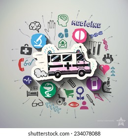 Hospital collage with icons background. Vector illustration