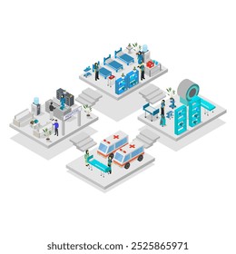 Krankenhauskonzept isometrisch auf Hintergrund
