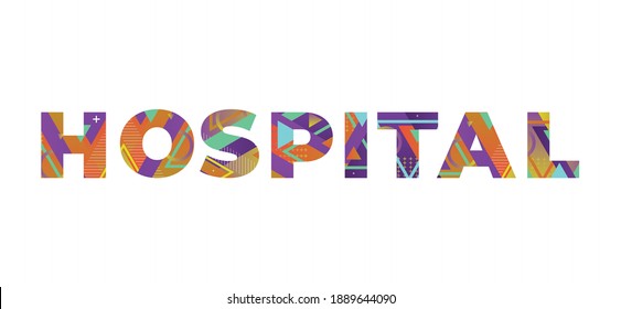 Hospital Concept Retro Colorful Word Art Illustration