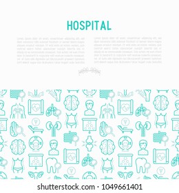Hospital concept with thin line icons for doctor's notation: neurologist, gastroenterologist, manual therapy, ophtalmologist, cardiology, allergist, dermatologist, dentist. Vector illustration.