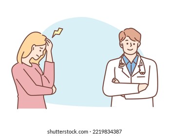 Hospital consultation. Medical, doctor, advice, support, headache, prescription, youth.