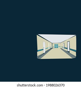 hospital corridor drawing illustration on dark blue background