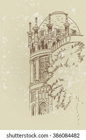 Hospital de la Santa Creu i Sant Pau. Barcelona. Spain. Vector sketch.