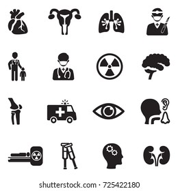 Hospital Departments Icons. Black Flat Design. Vector Illustration. 