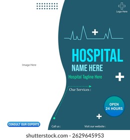 Médicos diagnósticos do hospital publicação de mídia social digital para anúncios de promoção online.