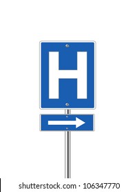 Hospital Direction Sign On White Background