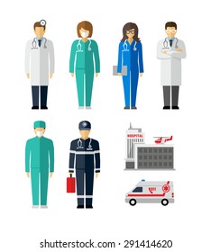 Hospital Doctor Surgeons Nurse Paramedic vector figures icons 