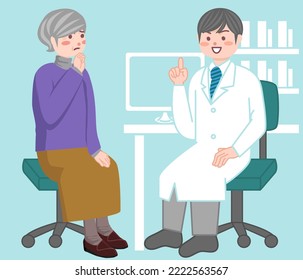 Hospital.
Doctor talking to senior female patient.