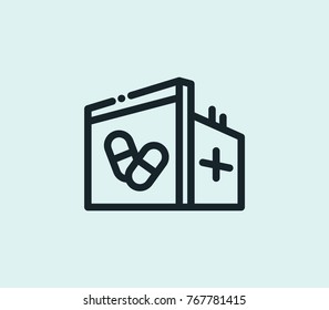 Hospital drug icon isolated on clean background. Health store concept hospital drug icon drawing in modern style. Hospital drug icon vector illustration for your web site mobile logo app UI design.